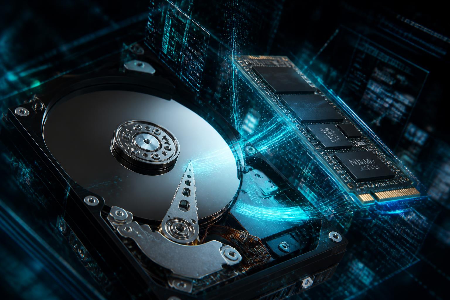 Disco rígido aberto e SSD NVMe com fluxos de dados holográficos